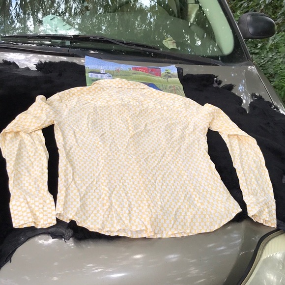 J. Crew Yellow White Long Sleeves Button Down Up Fitted Blouse S Small Circles - Picture 5 of 15